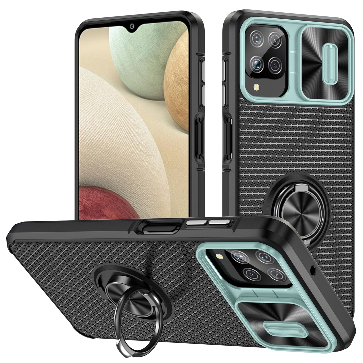 For Samsung Galaxy A12 PC TPU Phone Case Slide Camera Protection Back Cover with Ring Kickstand For Samsung Galaxy A12 PC TPU Phone Case Slide Camera Protection Back Cover with Ring Kickstand